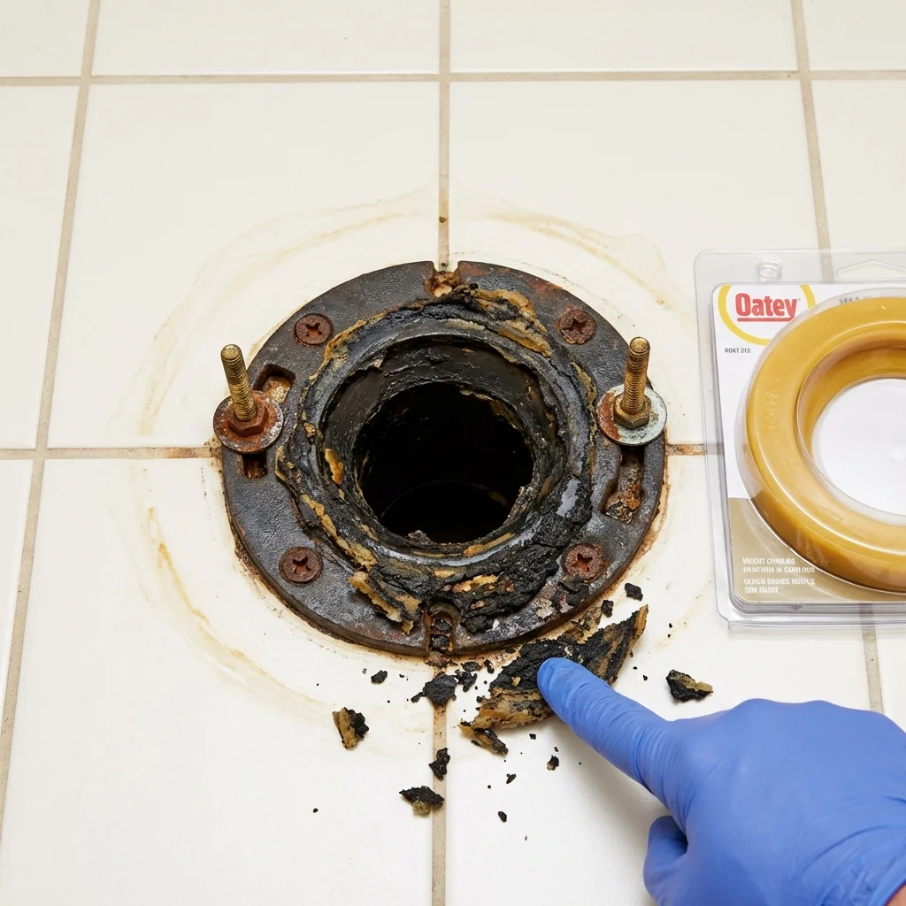 Failed wax ring showing water seepage at the base of a toilet in a Haledon, NJ home