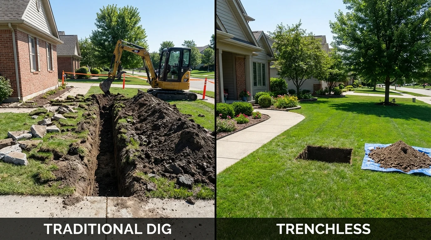 Trenchless sewer repair with minimal yard damage versus traditional excavation in Haledon, NJ